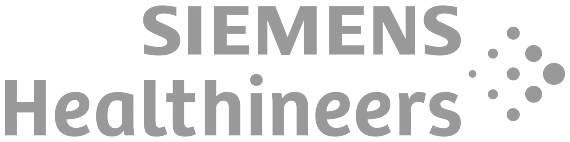 Siemens Healthineers logo with bold black text and a cluster of dots forming a partial arc on the right side, reflecting innovative medtech marketing and impactful brand strategy.