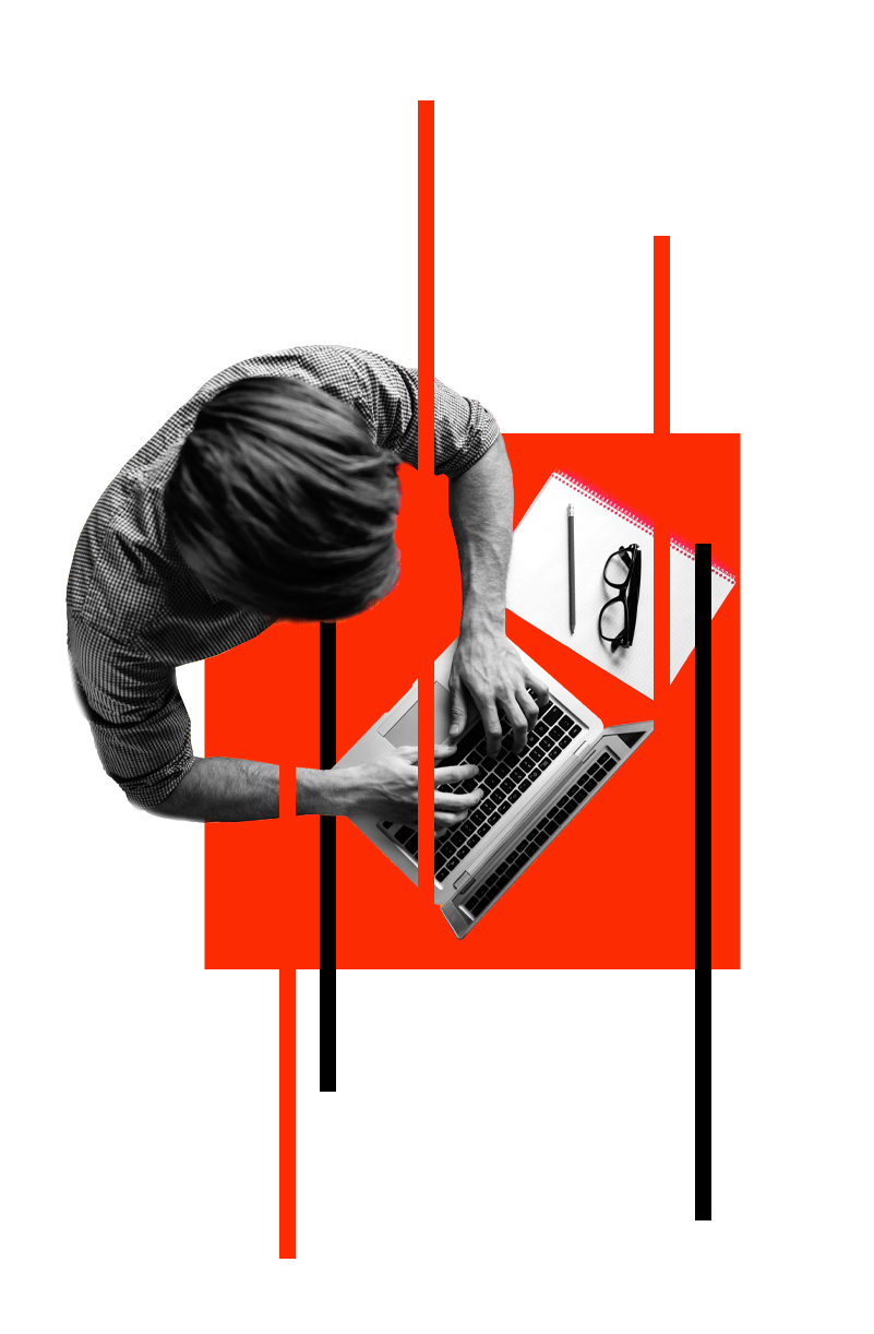 A person with a TV for a head holds a phone showing the “VIVO” logo. Surrounding them are icons of a lightbulb, play button, and brain on a bold red background—highlighting the benefits of signing up for free VIVO Pro.